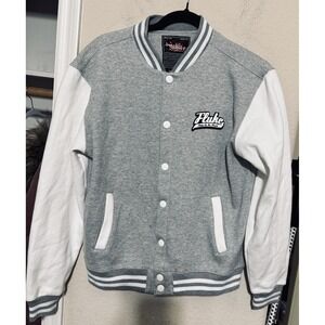Fluke Skate Dept Varsity Jacket Mens Large Grey White Letterman Streetwear Skate